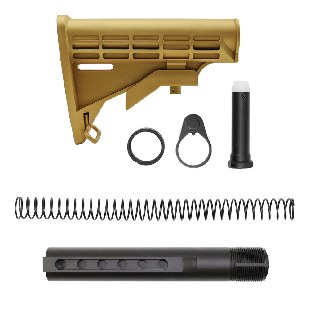 AR-15 .223/5.56 Collapsible Carbine Stock-Cerakote Gold | W/ 6-Position Buffer Tube Kit | Mil-Spec